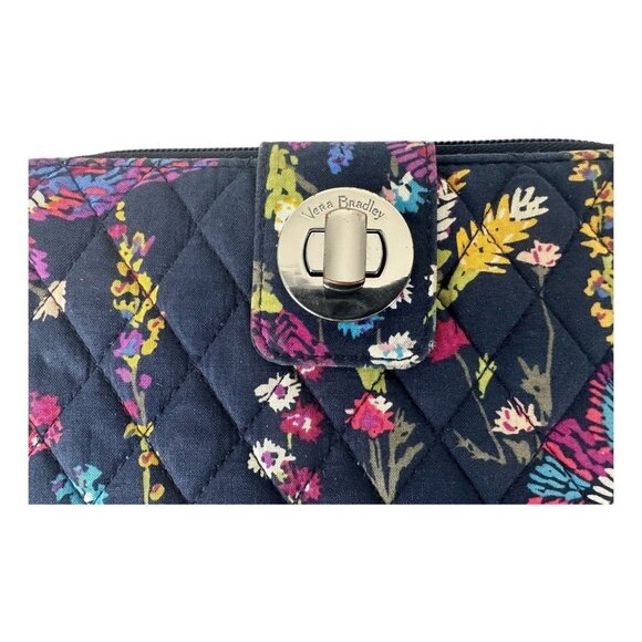 Vera Bradley RFID Turn Lock Wallet MIDNIGHT WILDFLOWER Quilted Pocket Zip-Around - Picture 8 of 8